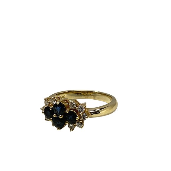14 k Gold with white round diamonds Blue Sapphire - Picture 4 of 4